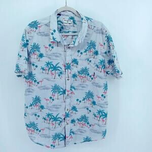 Billabong flamingo palm tree print Hawaiian aloha short sleeve button up shirt